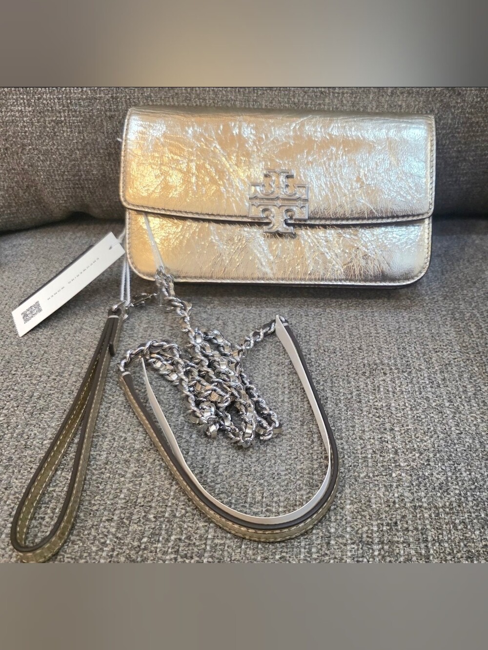 Tory Burch Metallic Gold/Silver Wristlet Clutch/ Shoulder Bag